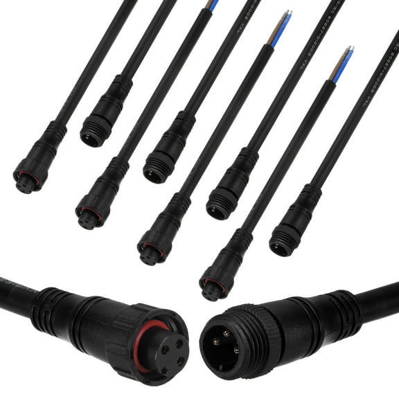 Uxcell 5-Set Waterproof Electrical Connector, 3 Pin 7.9 In/20 cm Cable with 16AWG IP67 Male and Female Connectors for LED Strip Lights [Black]