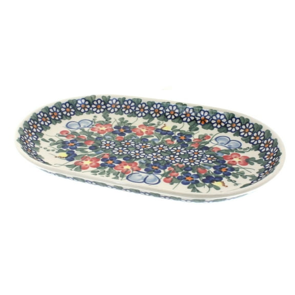 Blue Rose Polish Pottery Garden Butterfly Small Oval Dish