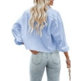thumbnail image 5 of Women Button Down Cropped Shirts Long Sleeve Casual Solid Lapel Blouse, 5 of 5