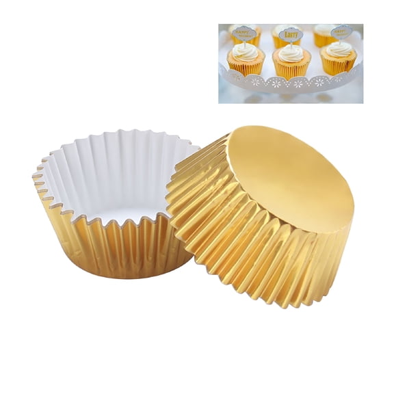 ACDANC 2026 New 100 Pcs Aluminum Foil Cupcake Liners Baking Case Gold Mini Cases Golden for Baking, Decorating Cupcakes, Muffins, Desserts, Parties, Festive Treats.