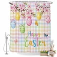 thumbnail image 2 of Easter Shower Curtain Happy Easter Eggs Shower Curtains for Bathroom Decor, Waterproof Polyester Shower Curtain Set with Hooks, Standard Size 72" x 72" Pink Flower Tree Butterfly Plaid, 2 of 9