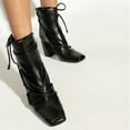 thumbnail image 5 of FSJ Women Fashion Strappy Square Closed Toe Ankle Boots Chunky High Heel Back Zipper Butterfly Lace-up Booties Dating Shoes Size Size 7.5 Black, 5 of 6