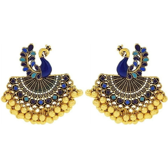 Indian Bollywood Peacock Traditional Ethnic Jhumka Jhumki Earring Boho Gypsy Tribal Beaded Mexican Style Bohemian Beads Tassel Dangle Statement Wedding Party Bollywood ewelry Gift for Women