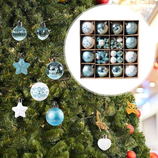 Puntoco 52 adornos colgantes de Navidad Adornos para árbol de Navidad Colgante Bola de plástico Estrella de cinco puntas Juego pintado Bola Decoración de bolas navideñas