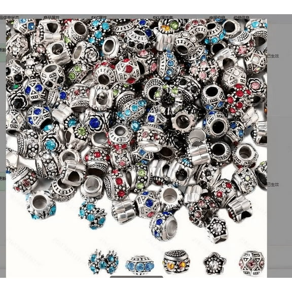 200Pcs Mix Assorted Crystal Silver Color Metal Charm Beads Jewelry Making
