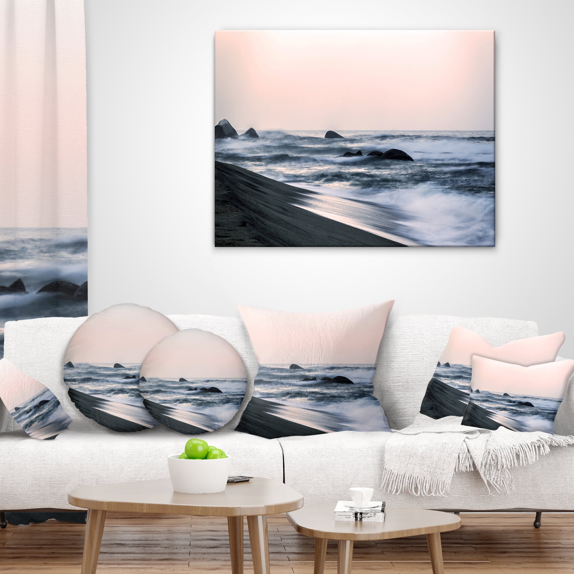 Designart Wonderful Long Exposure Sea Waves - Beach Photo Throw Pillow - 12x20