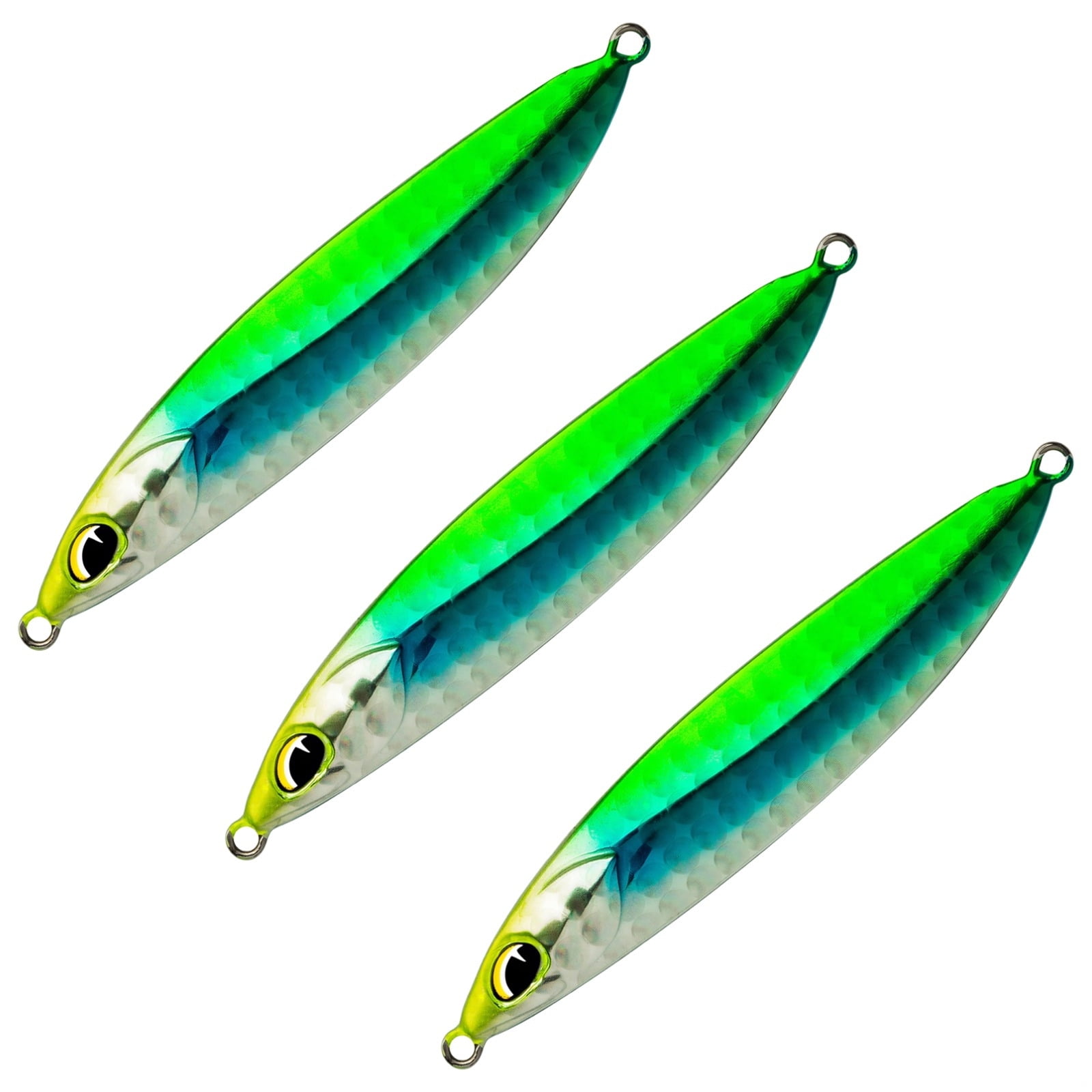 0.6 oz / 16 g Fishing Lures Set 3 Pcs Diamond Jigs Saltwater Willow Leaf Design Fast Sinking Long Casting Metal Spoon Baits Metal Hook Luminous Green Finish for Deep Sea Fishing