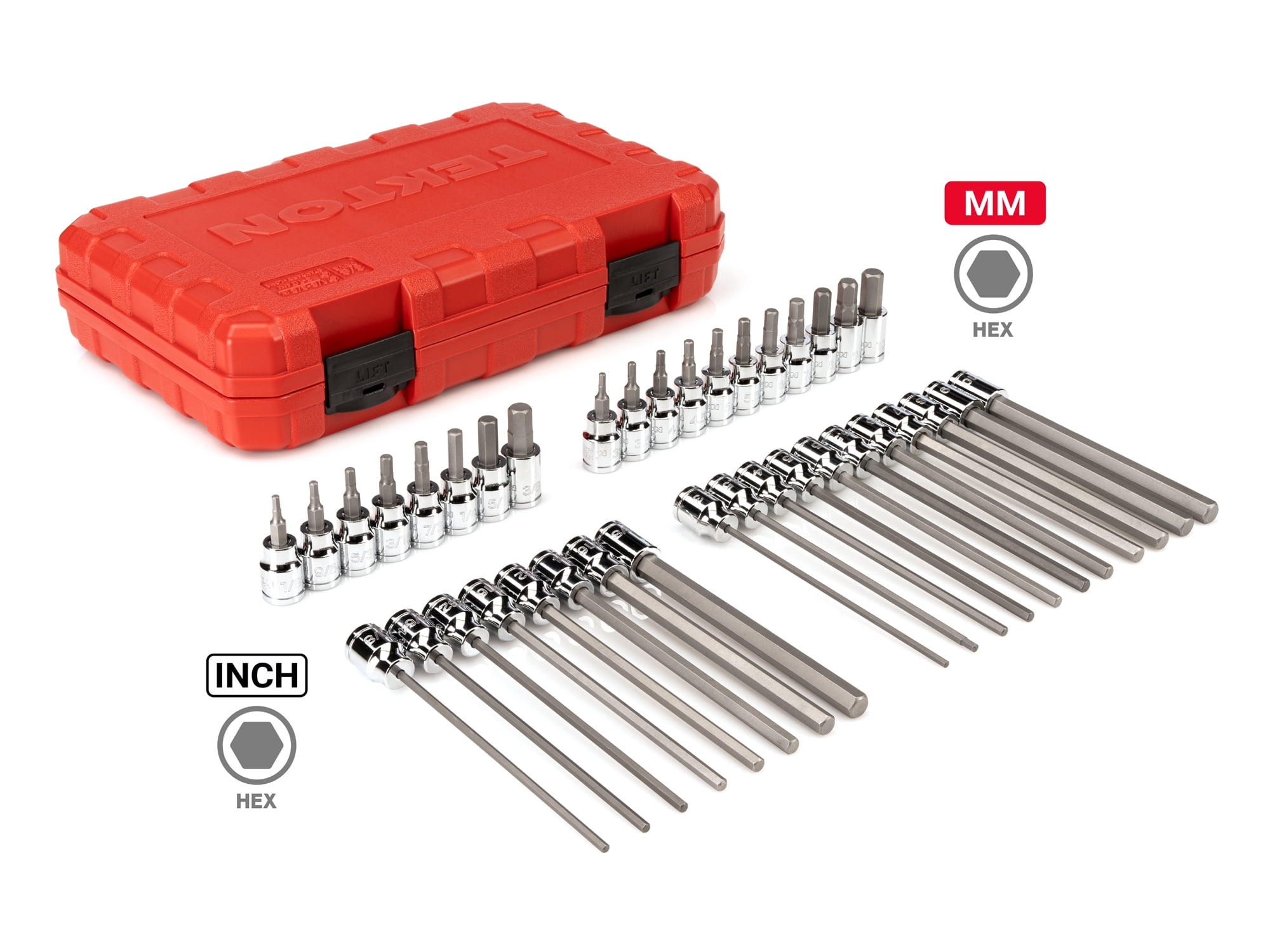 TEKTON 3/8 Inch Drive Hex Bit Socket Set with Case, 38-Piece (1/8 - 3/8 in., 3 - 10 mm) | SHB91316