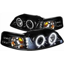 Halo Projector Headlight In Gloss Black Housing Smoke Lens Made For And Compatible With 1999 - 2004 Ford Mustang 99 00 01 02 03 04