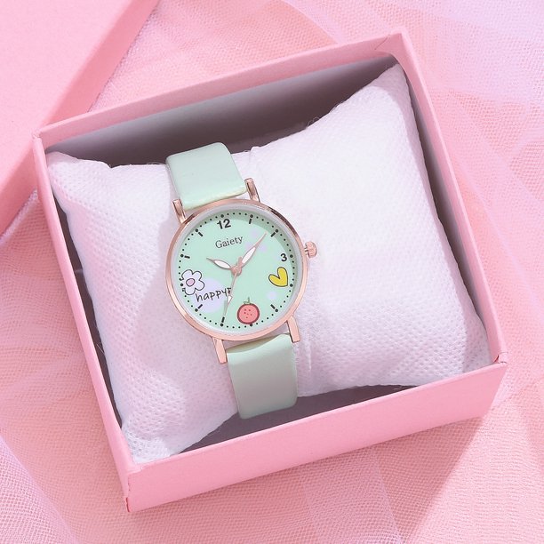 Conjunto de pulsera y reloj con correa de viento para dama, regalo para estudiante