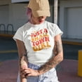 thumbnail image 2 of Just a Small Town Girl, Groovy Retro Wavy Text Merch Gift, White T-Shirt, XL, 2 of 5