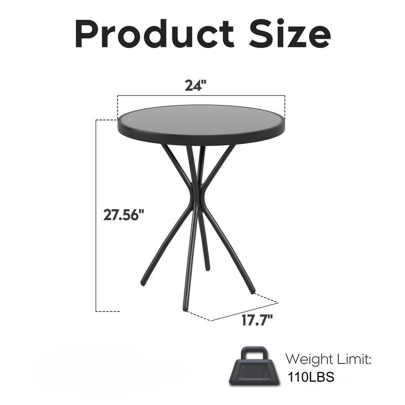 Howcool 3-Piece Outdoor Patio Chat Set, 2 Foldable Metal Chair & 1 Tempered Glass Side Table Bistro Set
