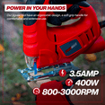 thumbnail image 3 of Promaker PRO-SC400 3.5 Amp 400W, Jig saw with 6 variable speed, Adjustable blade bevel cutting 0-45º degree, Corded Jigsaw, Cutting depth: 55m for wood and 6mm for metal. 800-3000SPM, 3 of 7
