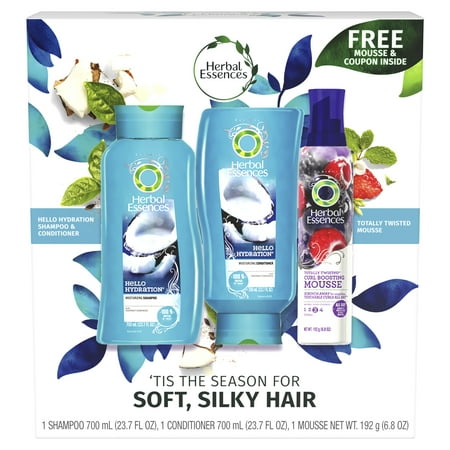 Herbal Essences Hello Hydration Moisturizing Shampoo (23.7 Fl Oz), Conditioner (23.7 Fl Oz) and Totally Twisted Mousse (6.8 oz) Set