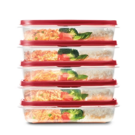 Rubbermaid Easy Find Lids 5 Pack Undivided Meal Prep Containers, Red, 5.5 Cups