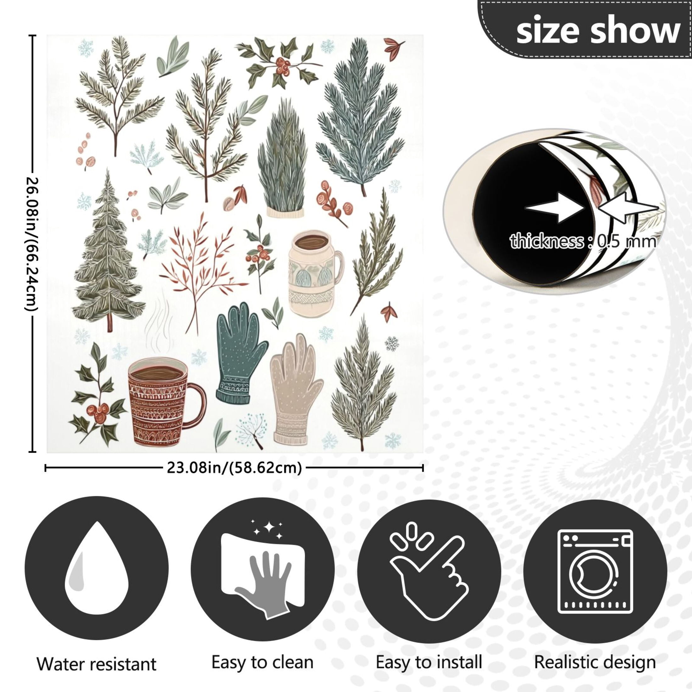 IAUYY Magnetic decorative sticker - 23x26 Inch PVC Refrigerator Decorative Cover, Removable DIY Art for Kitchen Appliances Gloves and Hot Cocoa