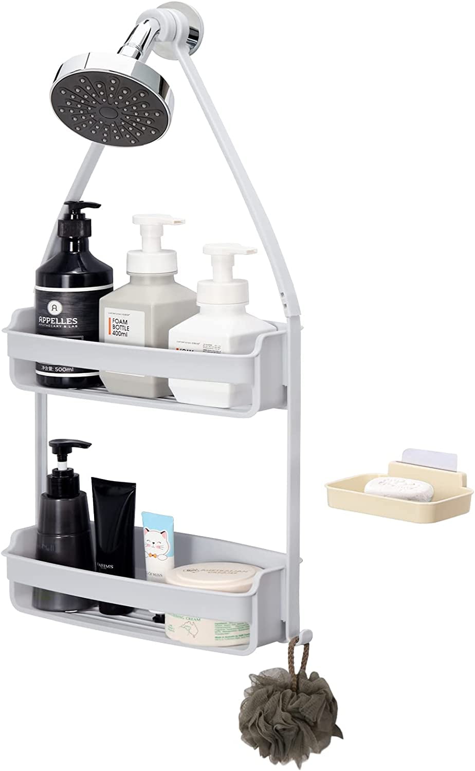 Plastic Shower Caddy Over Shower Head, Hanging Shower Caddy with Hook