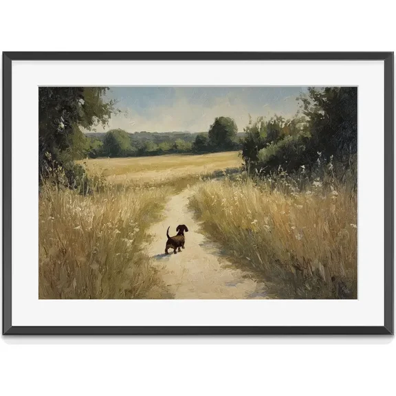Dachshund Countryside Art Print | Vintage Sausage Dog Landscape | Wiener Dog Oil , Matte Canvas Stretched, Posters for Room Bedroom Living Room Bathroom Wall Decor, Posters & Art Prints, Gift.