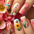 thumbnail image 2 of Press on Nail Medium Ballet Shaped False Nail Flower Acrylic Nail Stick on Nail Floral Design Artificial Nail 24Pcs, 2 of 9