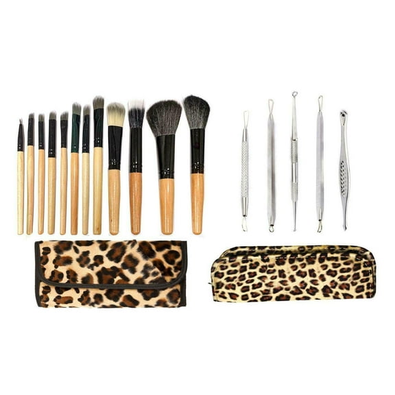 Leopard Design Makeup Brush Set and Blackhead Remover Tools