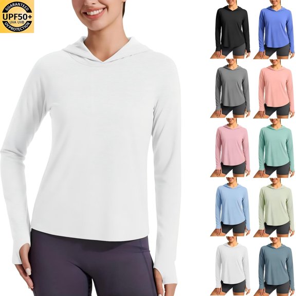 Tqcoqu Women's UPF 50 Sun Protection Hoodie,Long Sleeve Hiking Fishing Lightweight UV Rashguard with Thumb Hole,Black Women's S-XXXL