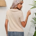 thumbnail image 4 of SWSMCLT Women's Short Sleeve Sweater Soft Elegant Pullover Sweaters Top Summer V Neck Fashion Fall Acrylic Khaki Medium, 4 of 5