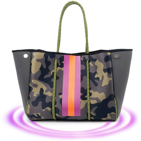 Hello happiness camo striped neoprene tote sale