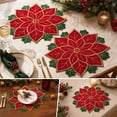thumbnail image 6 of 2 Piece Poinsettia Placemats, Embroidered Christmas Table Mats, 14 Inch Flower Shaped Dining Accents for Dinner Parties Buffets and Holiday Centerpieces, Red or White Set, 6 of 7