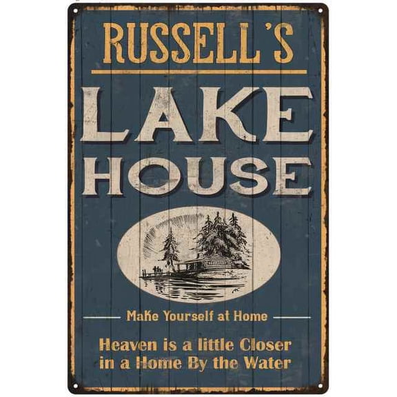 RUSSELL'S Lake House Blue Cabin Home Decor Gift 12x18 Metal 112180038093