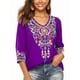 thumbnail image 3 of Blusas Mexicanas para Mujer, Camisas Bordadas, Ropa Hippie, Túnicas de Fiesta, Blusas Bohemias Campesinas de Talla Grande. Púrpura XL, 3 of 6