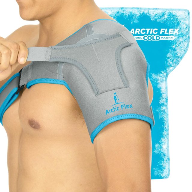 Shoulder Ice Pack Brace - Cold Reusable Cool Gel Wrap, Hot Therapy - Immobilizer Compression Stability Support for Tendonitis, Dislocated Joint, Left and Right Rotator Cuff Arm Pain Relief