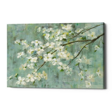 Epic Graffiti 'Dogwood in Spring on Blue' by Danhui Nai, Canvas Wall Art, 40"x26"