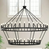 Black Farmhouse Chandelier 64-Light 70 Inch, Extra Large Black Round Rustic Candle Farmhouse Pendant Light Fixture for High Ceilings, Dining Room Living Room Kitchen Island Foyer Entryway