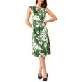 thumbnail image 1 of INSPIRE CHIC Vestido Midi Elegante de Cuello Cowl con Manga Corta Floral para Mujeres S Verde Oscuro, 1 of 5