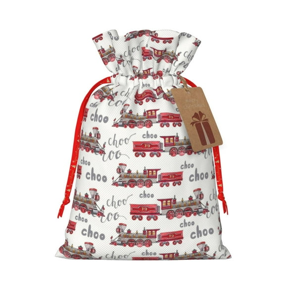 Picia Retro Train Pattern Christmas Gift Bags, Xmas Gift Bags, Suitable for Holiday Kraft Paper Gift Bags, Reusable Christmas Gift Bags,Festive Gift Packaging Bag-Small