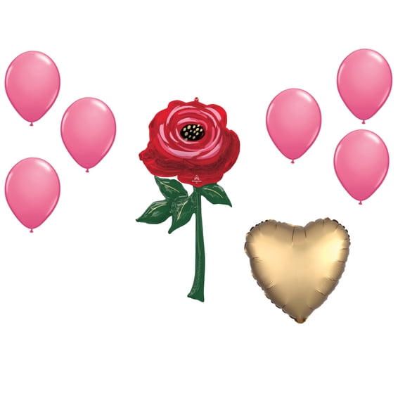 LOONBALLOON Mother's Day Theme Balloon Set, 62 Inch Painted Rose Multi Balloon and 6x Latex Balloons