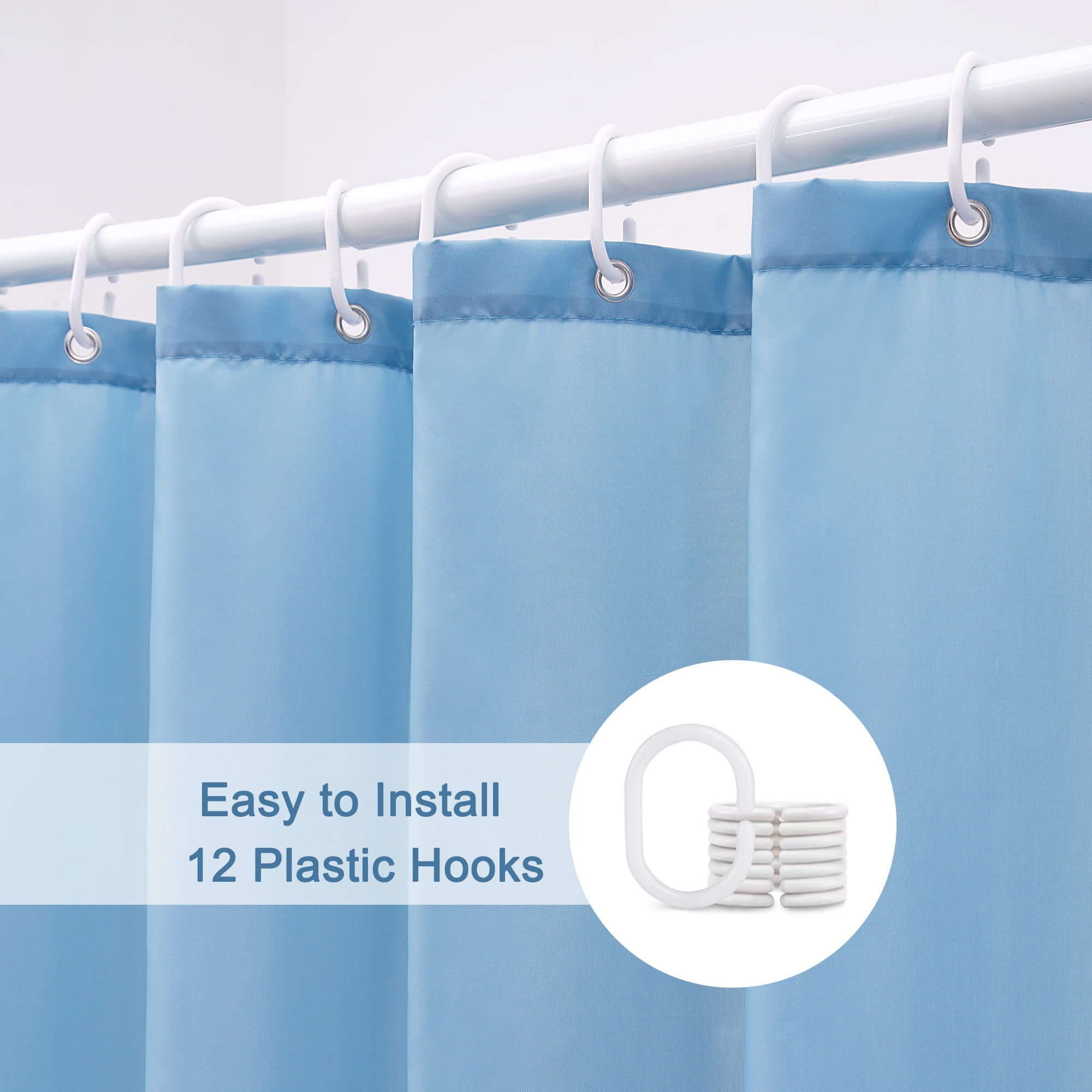 Inosoo Blue Fabric Shower Curtain Liner, 72\x 72\ Machine Washable Cloth Shower Liner with Hooks & M(图3)
