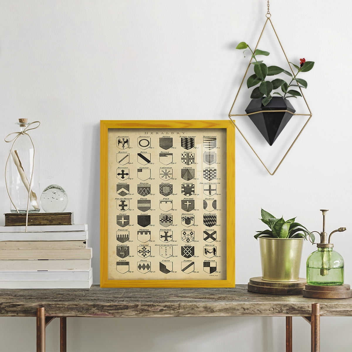 Vintage Heraldry I -Framed Print w/glass-Sunflower Yellow