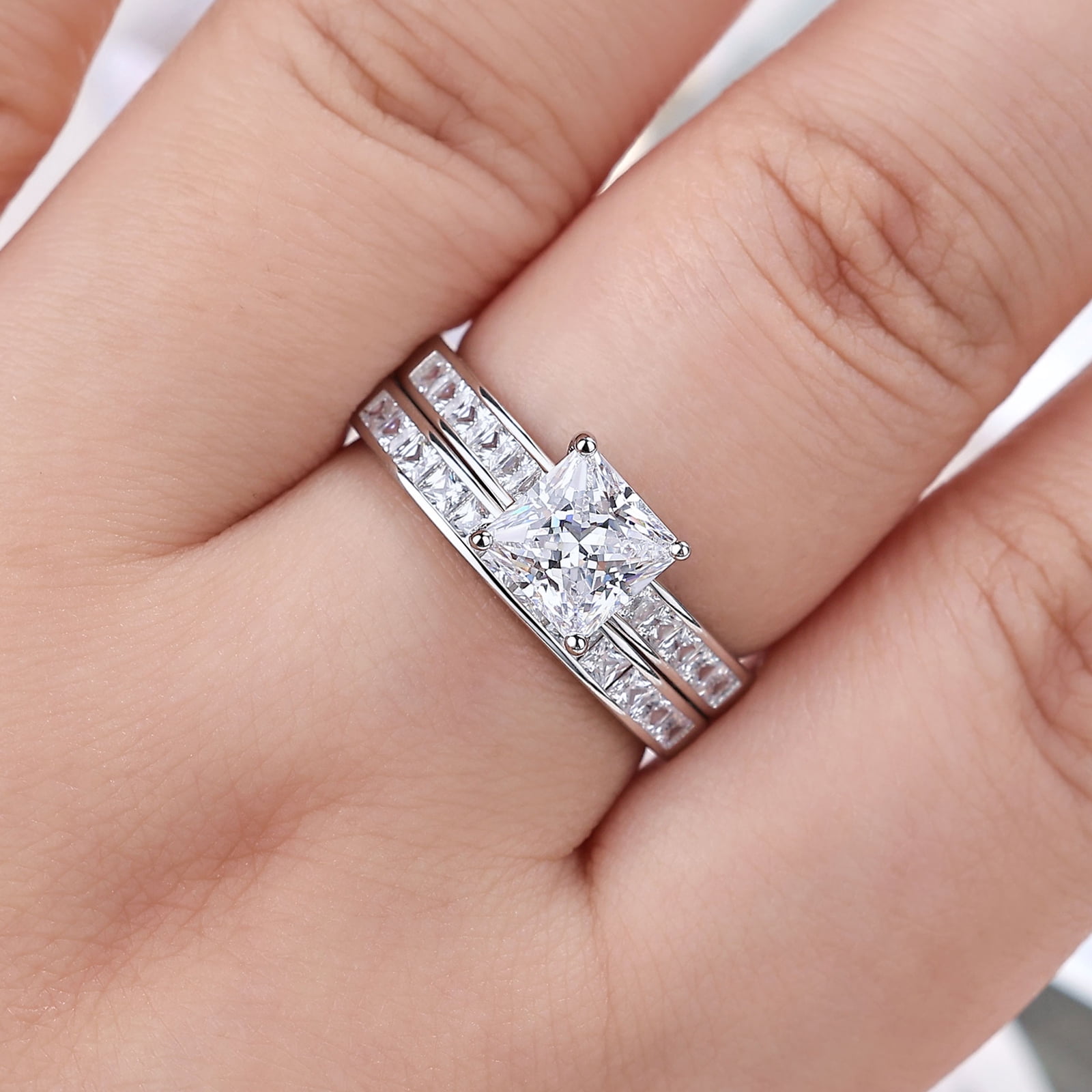 Newshe Jewellery 4 Ct Moissanite Wedding Rings for Women Promise Engagement Ring Sets VVS1 D Color Princess Size 10