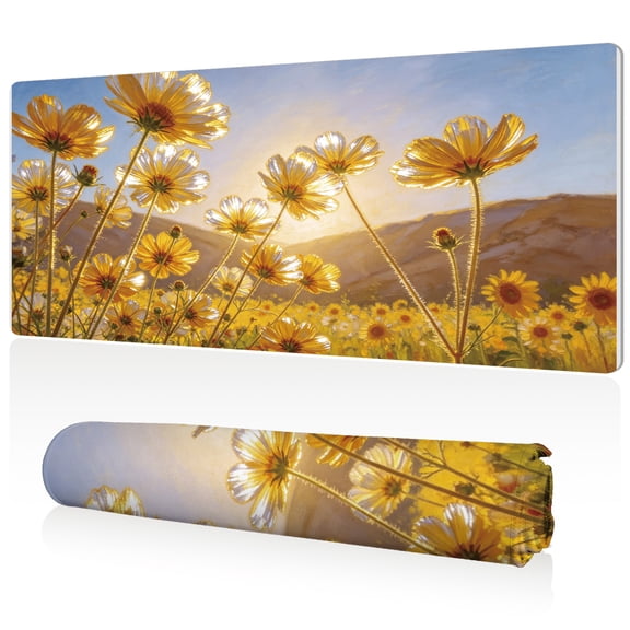 LIVEKEY Mouse Pad Field of Golden Flowers 80x40x0.3cm Extra Large Full Desk Coverage Non Slip Durable Easy Clean Stitched Edges for Gaming and Office