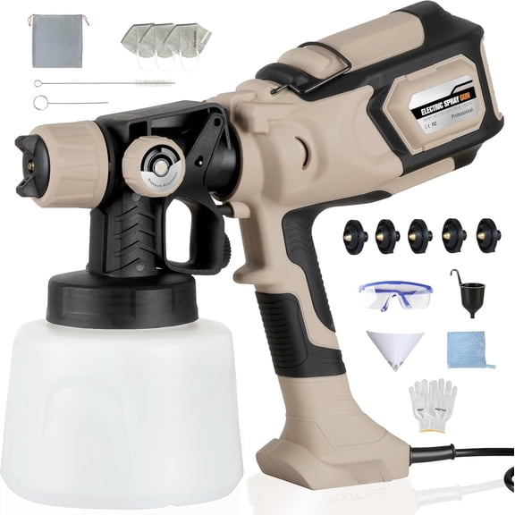 1000W HVLP  Sprayer     with 6 Nozzles,Variable Patterns Adjustable , 47oz (1400ml) Detachable Container,Easy to Clean for  Improvement Projects Battlefield