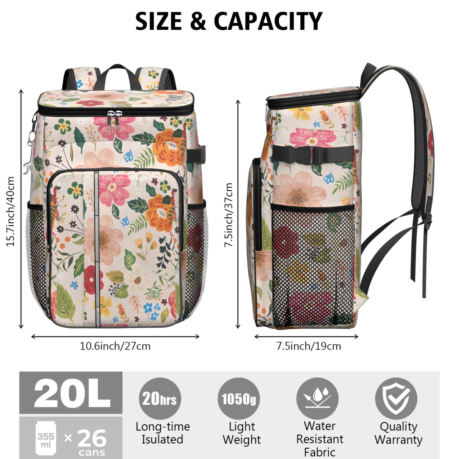 Travel Cooler Bag - Boho Bohemia Flower Camping Beer Cooler Backpack with Bottle Opener- Waterproof Insulated Picnic Backpacks - Cooler Bag for Beach