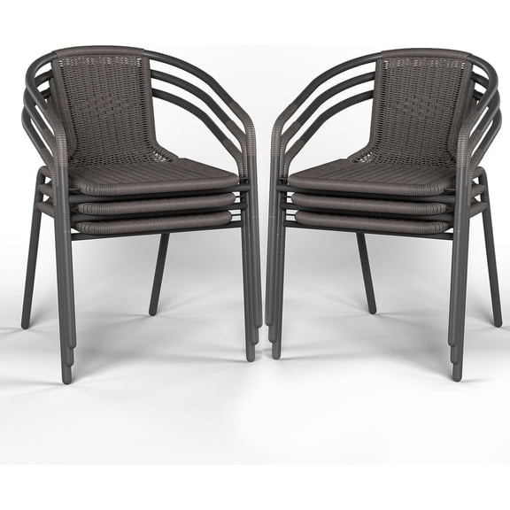 ELPOSUN Outdoor Dining Chairs Set of 6, Wicker Patio Chairs with Metal Frame, Rattan Indoor-Outdoor Chairs for Bistro, Deck, Backyard, Porch, Restaurant Stack Chair 6 Pack (Gray)