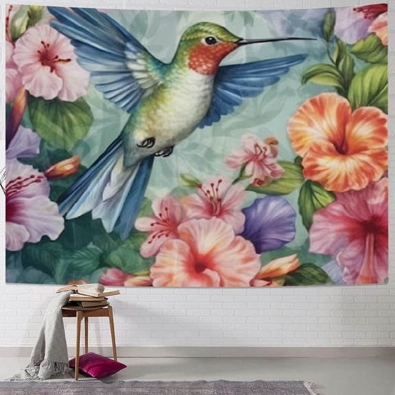 BCIIG Hummingbird Flowers Tapestry Wall Hanging Unique Style Graphic Tapestries Home Wall Decor Art for Living Room Bedroom Apartment Farmhouse Dorm 40x30inch