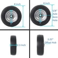 thumbnail image 3 of (2-Pack) 2.50-4” Solid PU Run-Flat Tire Wheel Assemblies - 8” Flat Free Tubeless Tires and Wheels for Utility Equipment - 5/8” Axle Bore Hole, 2 1/4” Offset Hub, and Double-Sealed Ball Bearings, 3 of 4