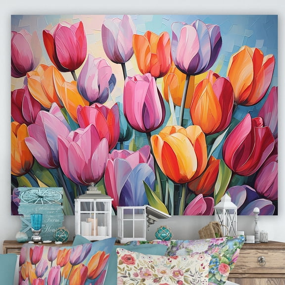Designart "Colorful Tulip Array II" Tulips Canvas Art Print