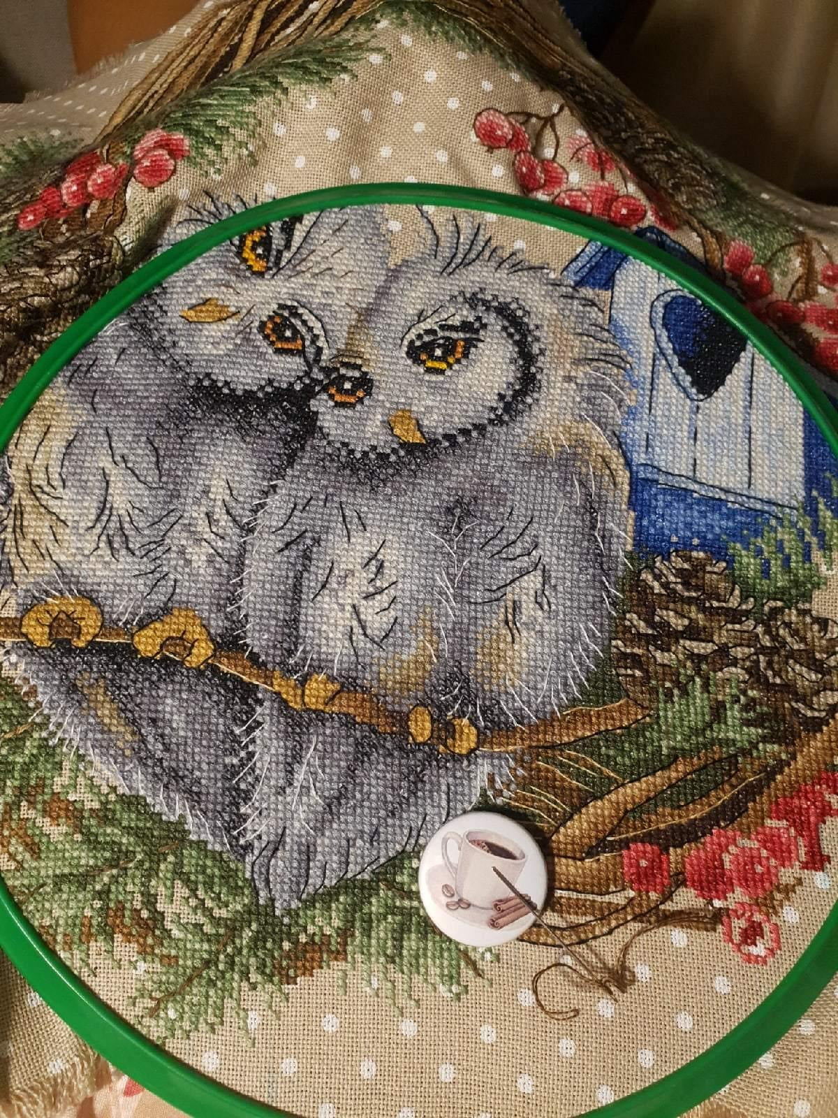 Cross-Stitch Kit Owl Devotion SNV-712 Needlework Birds Green By MP Studia Easy Gray
