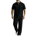 thumbnail image 2 of Ceisia Men's Linen Blend Henley Short Sleeve Shirt And Elastic Waist Pants 2 Piece Outfit Black L Gift, 2 of 6