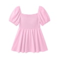 thumbnail image 5 of SSZMDLB Women Square Neck Tops Puff Sleeve Smocked Flowy Blouse Tshirt Casual Plus Size Summer Outfits Vacation Beach Wear Cute Tee Shirt, Pink 4XL, 5 of 5