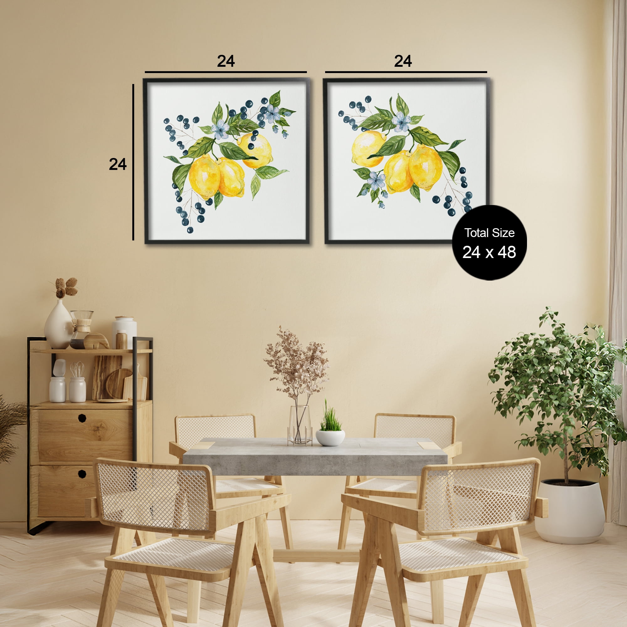 Stupell Industries Citrus & Berries Cluster 2 Piece Black Framed Giclee Art Set, design by Livi Finn